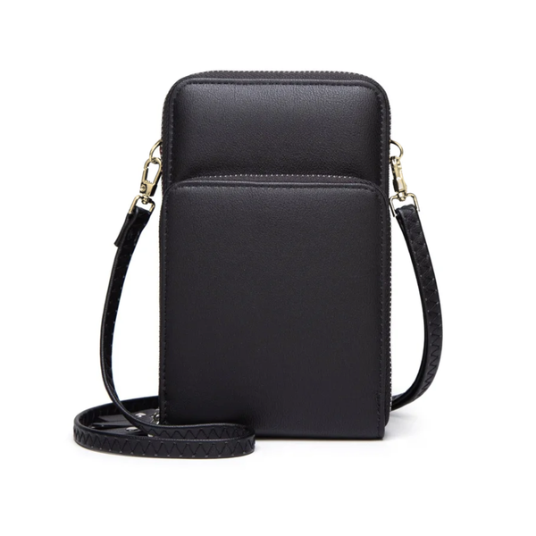 3-Pocket Crossbody Bag with Gold Zip &amp; Strap