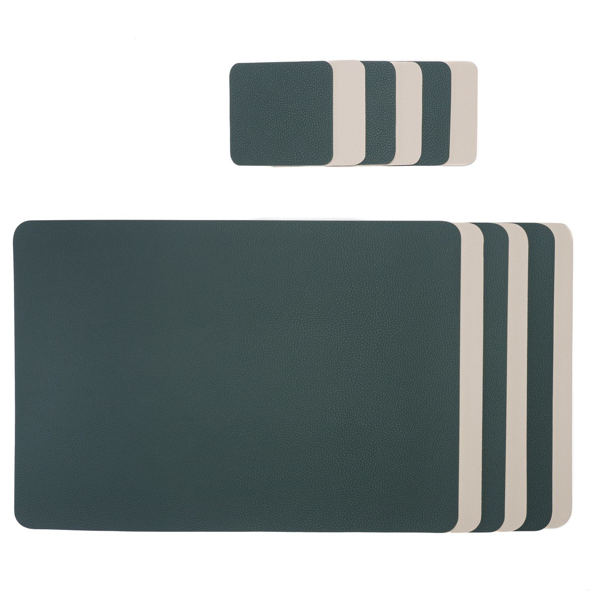 Placemat and Coaster Set Faux Leather Emerald and Cream Buy