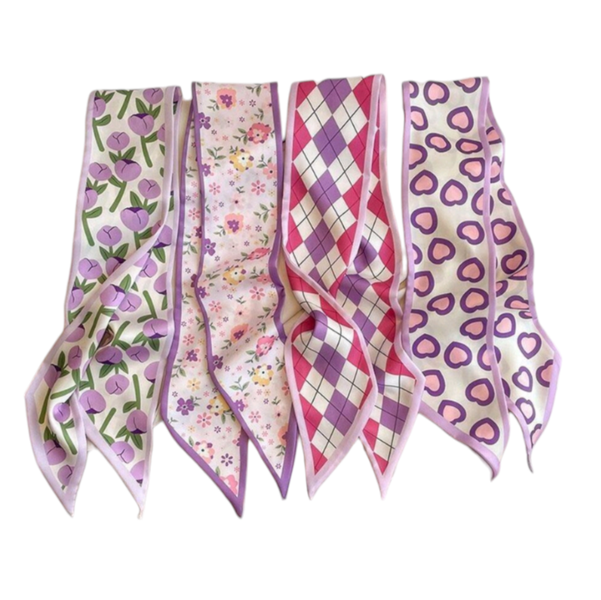 Purple Silk Hair/Neck Accessory Scarves- 4 Pieces
