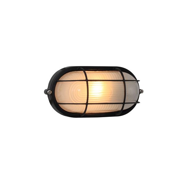 Eurolux - Small Oval Bulkhead With Grid Black 230V