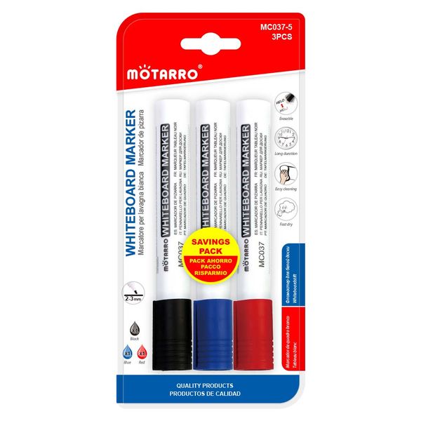 MOTARRO 3Pcs Erasable Whiteboard Markers (Eco-Friendly) for Office &amp; School