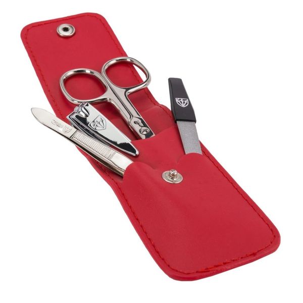 Kellermann 3 Swords Manicure Set: 4 Nail Tools in Red Faux Case 56779 MC N