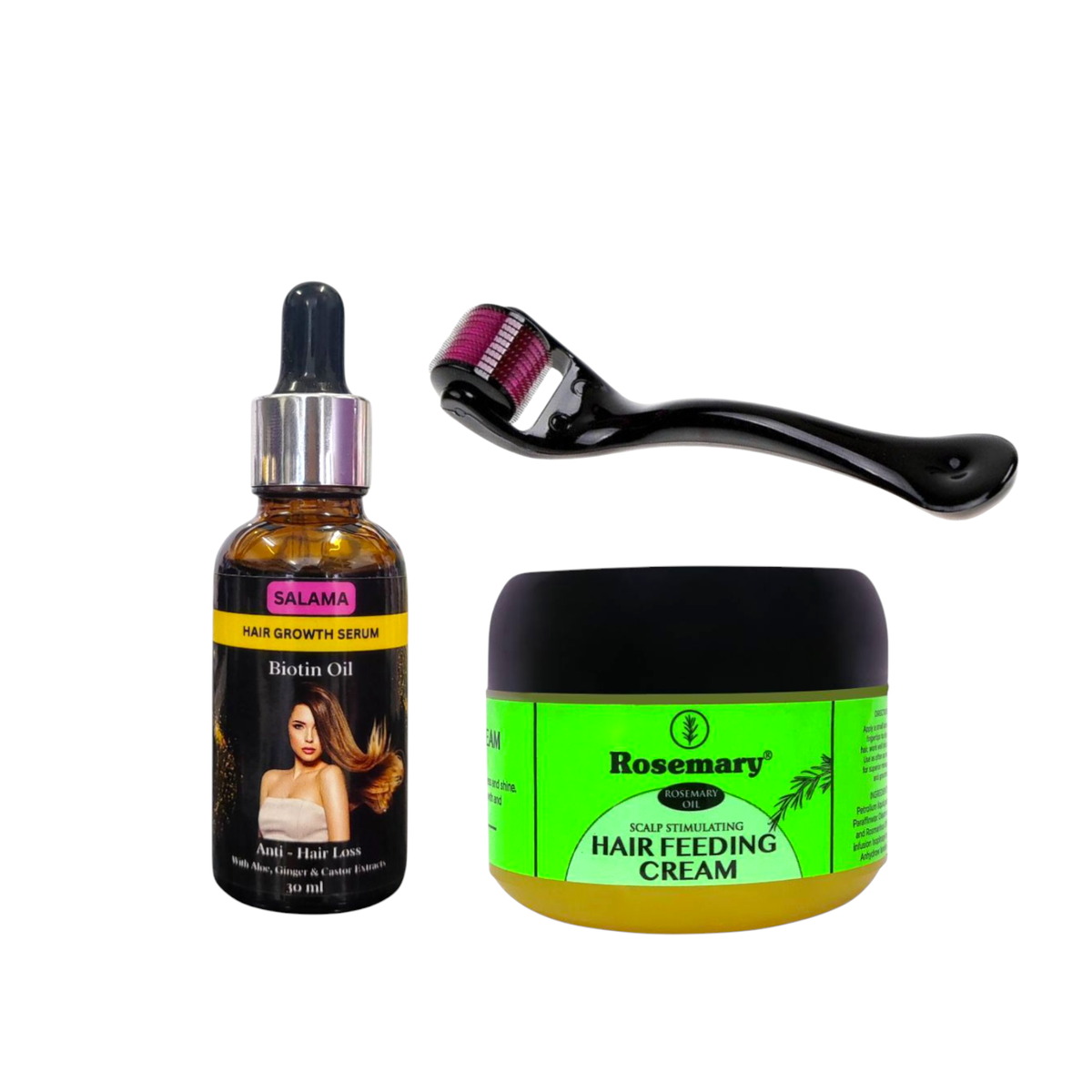 Rosemary Hair Feeding Cream, Biotin oil & Derma Roller Hair Growth Combo