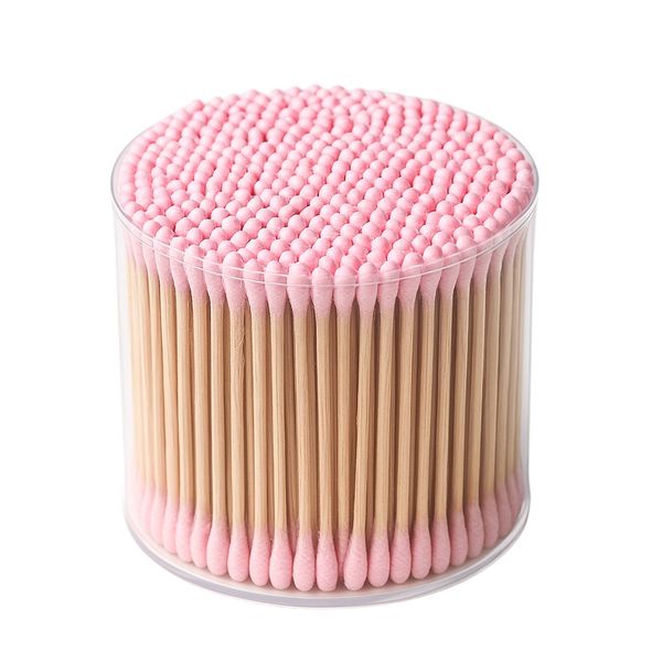 500 Pack - Premium Cotton Buds With Wooden Sticks - Pink