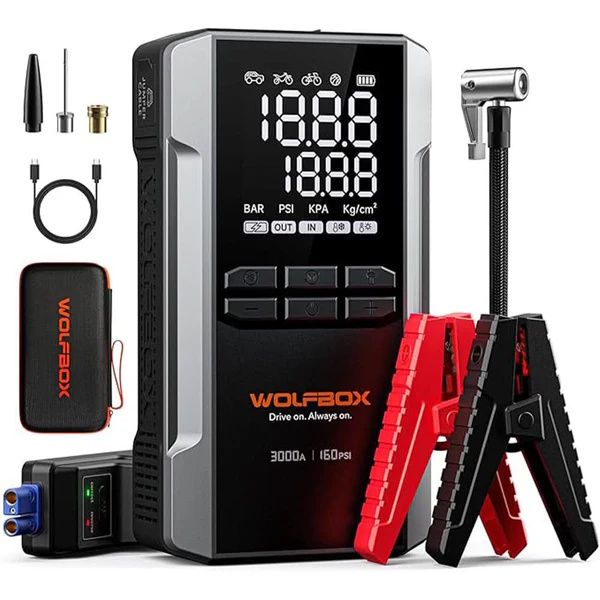 WOLFBOX MegaVolt16 Air 3000A Jump Starter with Air Compressor, USB Type-C