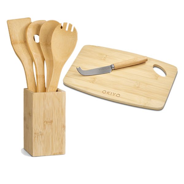 Bamboo -Cheese Board-Knife-Utensils-Kitchen Tea-Gift Set-7 Pieces ...