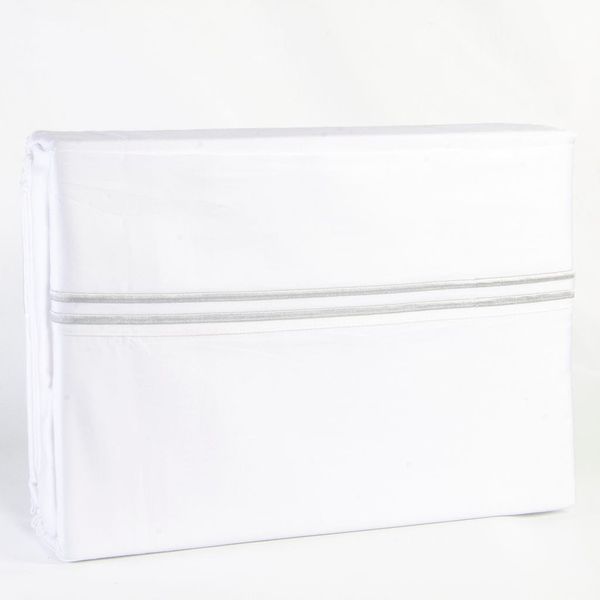 Sateen Egyptian Cotton Two Line Grey Satin Stitch Duvet Cover Set - White
