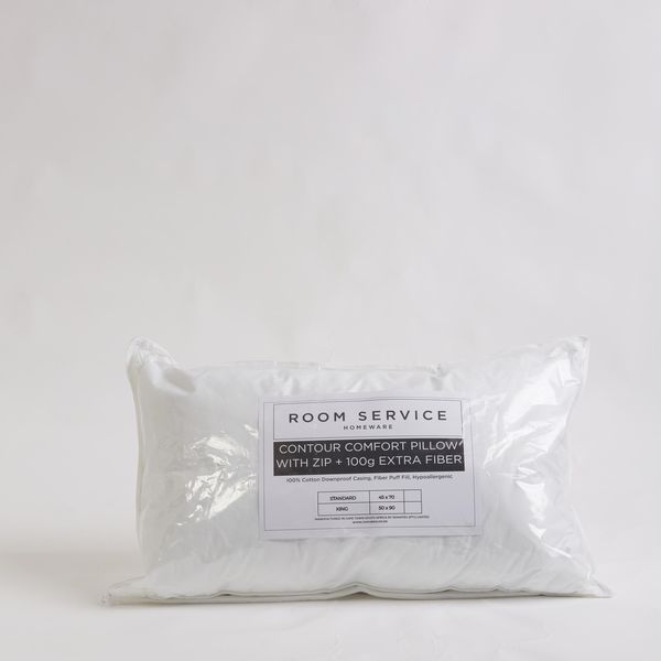 100% Cotton Contour Comfort Pillow with Zip &amp; Extra Fibre