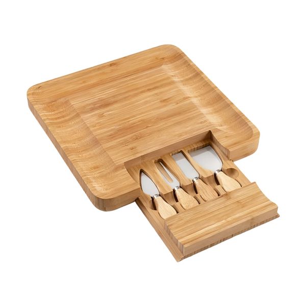 33 x 33cm Bamboo Cheese Cutting board With Handle Knives