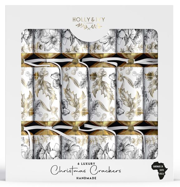 Holly &amp; Ivy Christmas Crackers - Luxury Gold Holly &amp; Berries