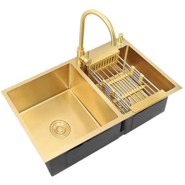 Double Kitchen Sink With Tap Brushed Gold