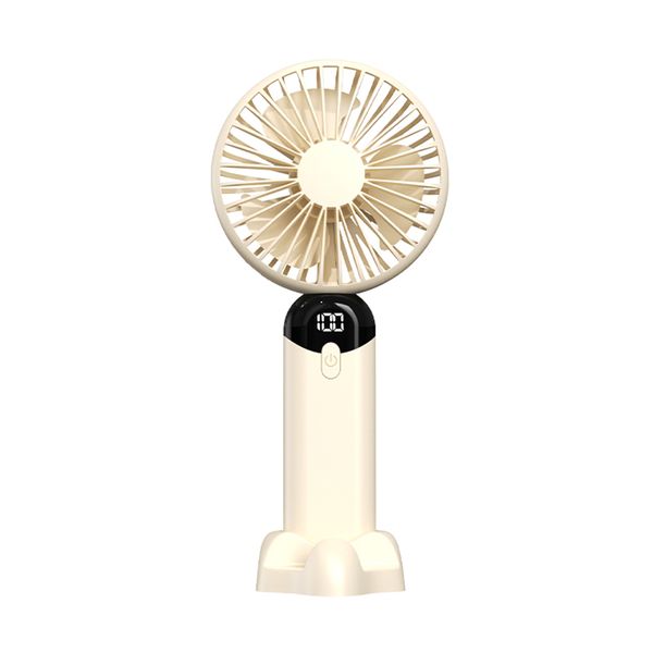 White 6-Speed Mini Handheld Fan with Turbo Cooling and LED Display
