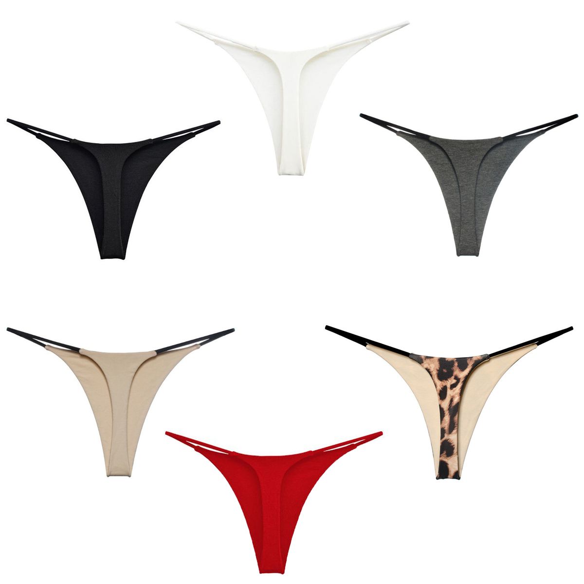 6 Pack Sexy Women's Thong Thin Strap Solid color Low Rise Hot