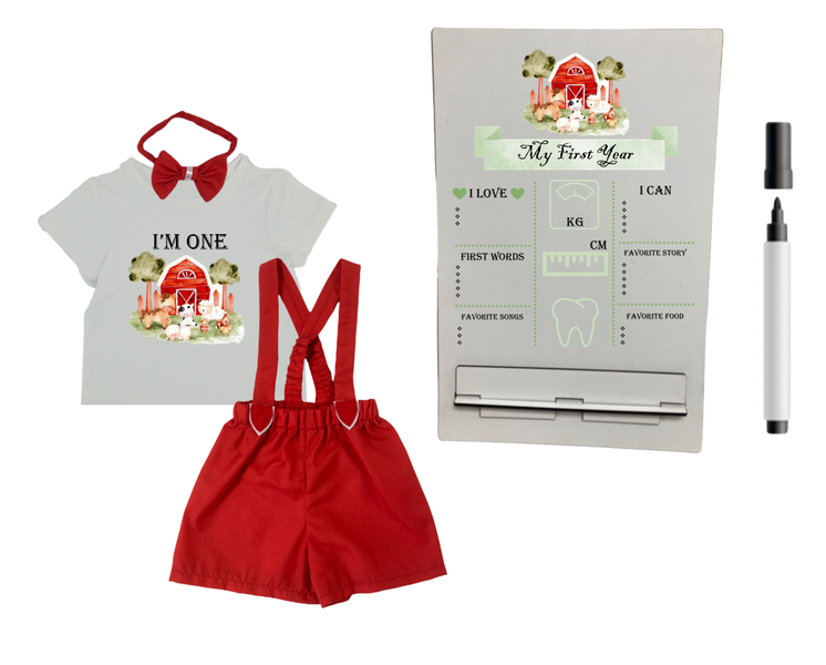 First Birthday Outfit with Milestones Board- Farmer Boy