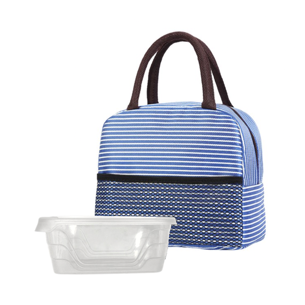 Stripe Themed Thermal Insulated Lunch Bag with Food Container