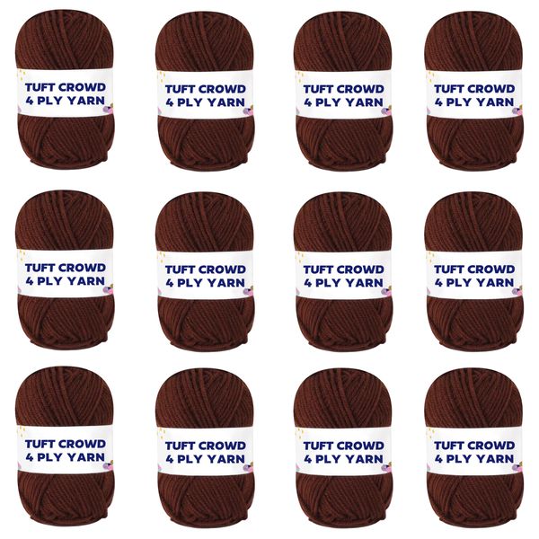 TUFT CROWD - Brown Yarn, 4-ply Tufting Yarn ( 12 x 25g ) , Single Colour