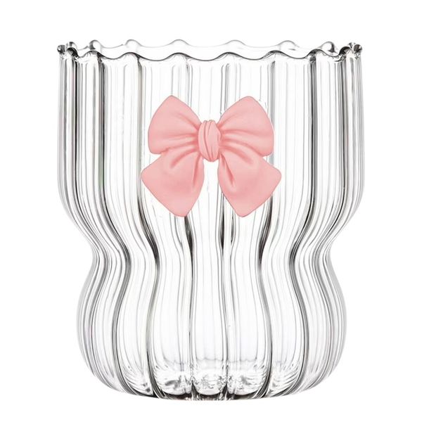 350ml - Textured Glass With Pink Bow - Transparent
