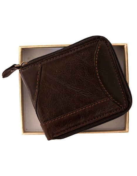 Fino DL-W329 Crazy Horse Waxed Genuine Leather Zip-Around Wallet with Box