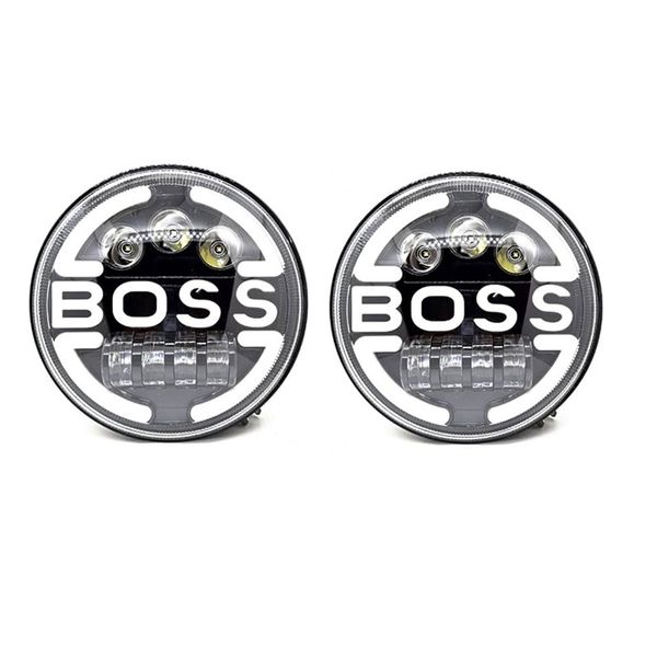 7'' BOSS Round Black LED Headlight Compatible With Jeep - Pack of 2