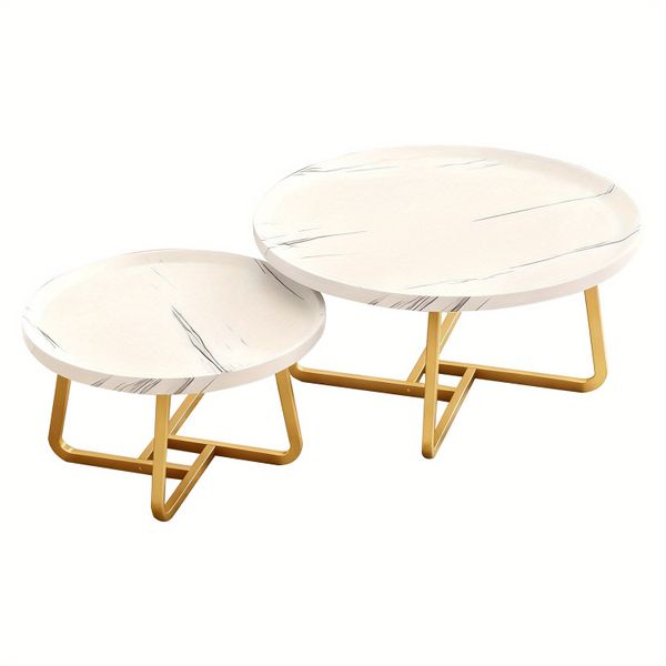 Italian Luxury Imitation Granite-Patterned Wood Coffee Table Set