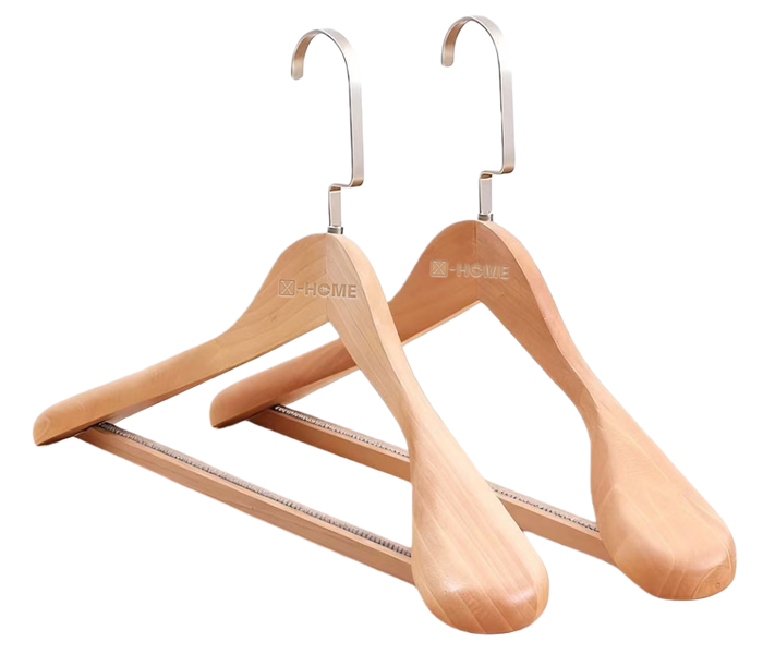 X-HOME Wooden Hanger -Wide Shoulder -Non-slip Trouser Bar -Suit/Coat-2 Pack