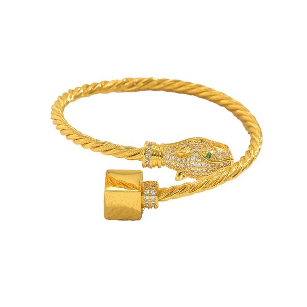 Gold Snake-Inlaid Zircon Square Open Adjustable Bracelet- SL7435-3