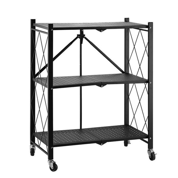 3 -Tier Home Foldable Storage Metal Shelf on Wheels
