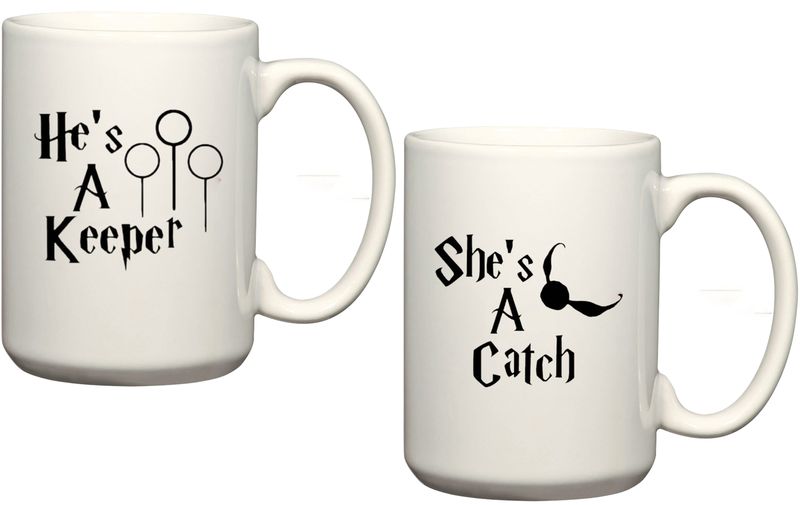 He's A Keeper and She's A Catch Couple Anniversary Valentine Gift Mug Set
