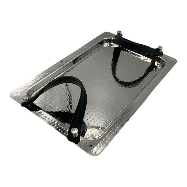 Stainless Steel Tray Rectangular With Leather Handles 43x28x2.5cm