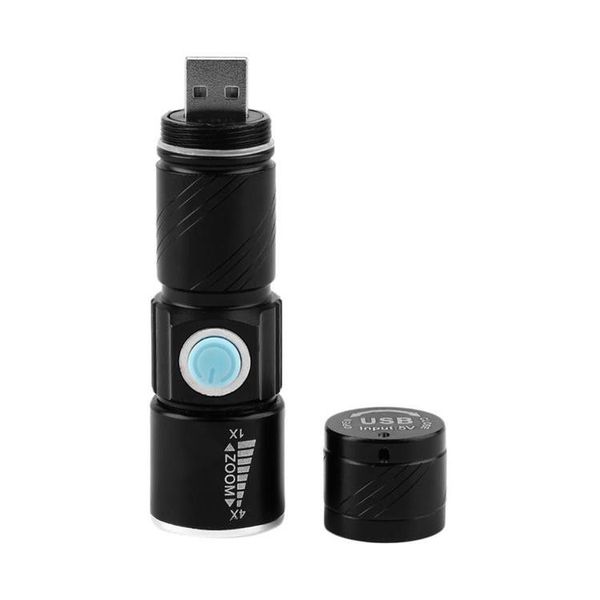 Rechargeable USB Flashlight 200lm Aluminium Torch 100m Zoomable