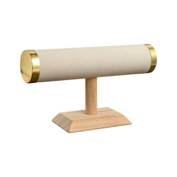 Elegant Wooden and Gold Bracelet Holder - Beige