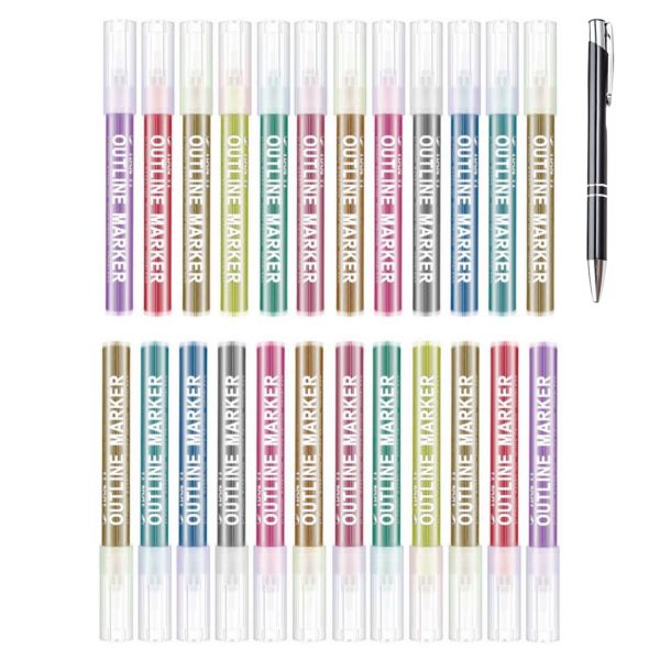 Metallic Self Outlined Marker Pen - Set of 24 &amp; Added Pen