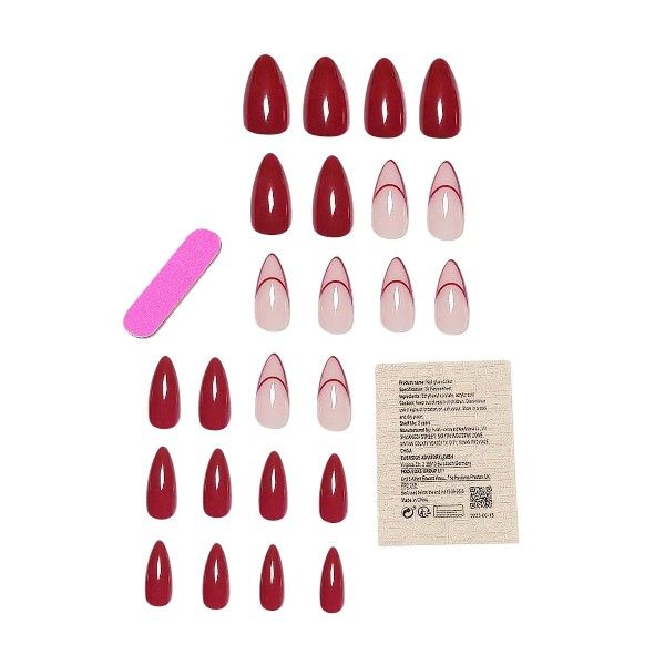 24 Piece Almond Press On Nail Set With Accent Nail Design - Red &amp; Pink