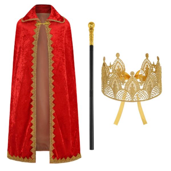 Party Cosplay Red Velvet King Robe, Crown &amp; Scepter Costume Set of 3