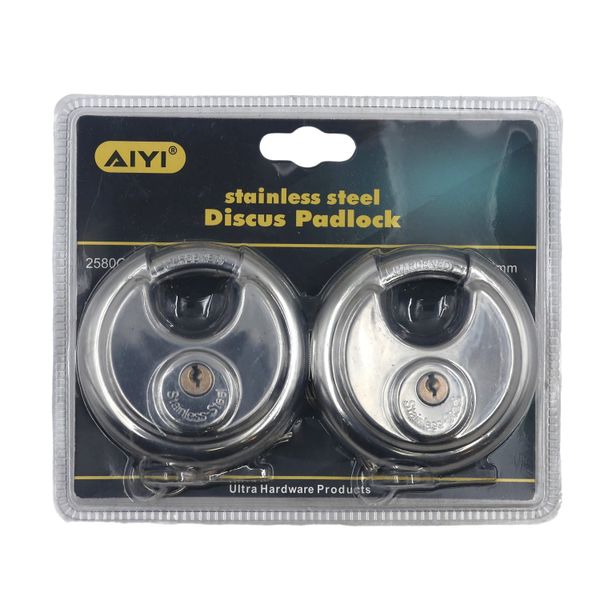 AIYI 80mm 2-Piece Stainless Steel Discus Padlock Set AY075-203
