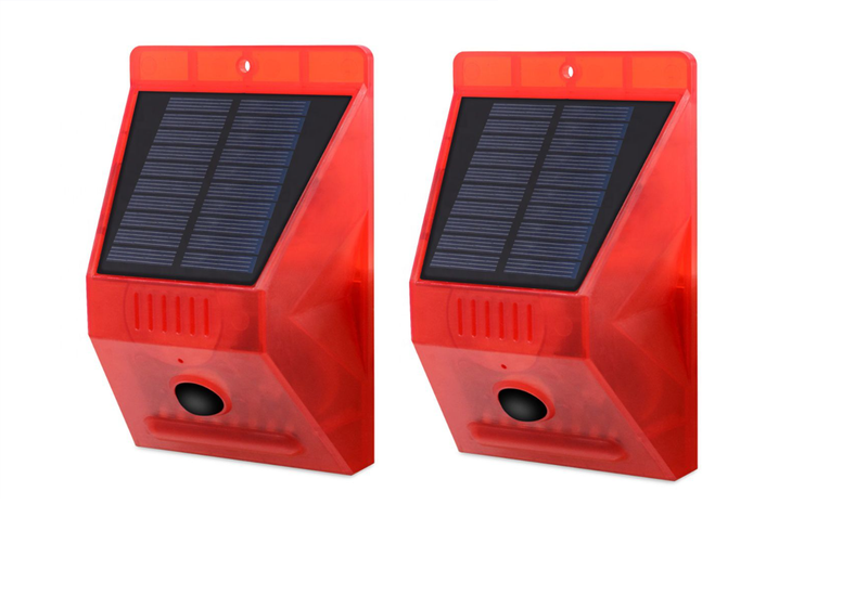 2 Piece Solar Strobe Alarm Motion Detector with Remote Control Siren