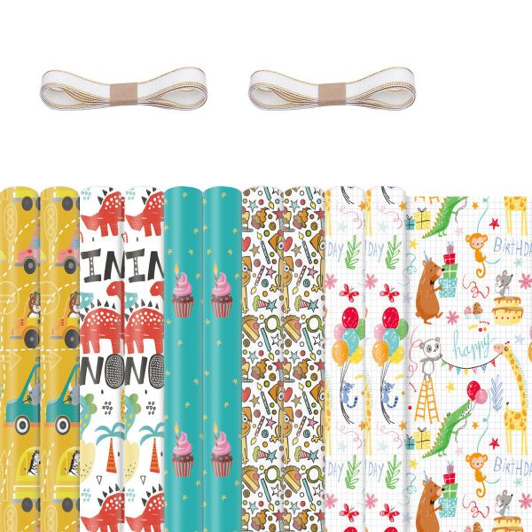 10Pcs Wrapping Paper Sheets for Kids,Birthday Party Gift Wrap Papers