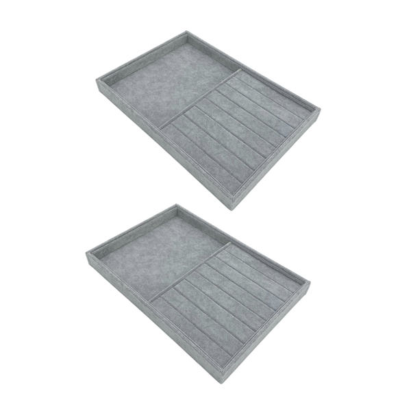 2 Pack Velvet Jewellery Organiser Tray - Grey