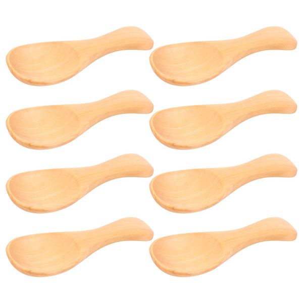 8Pcs Small Wooden Salt Spoon Solid Wood Condiments Spoon