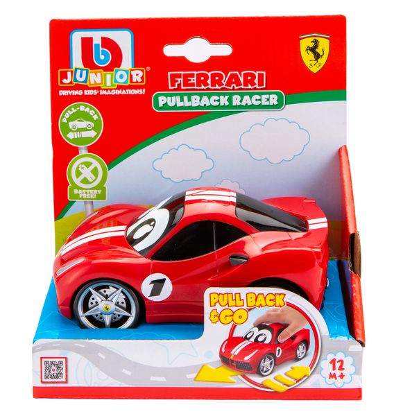 BB Junior Pull Back Racer for Toddlers - Ferrari 488 GTB (13cm Long) - Red