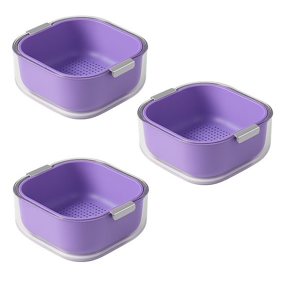 3 Pack - Food-Grade Plastic Fruit and Vegetable Strainer Set - Lilac