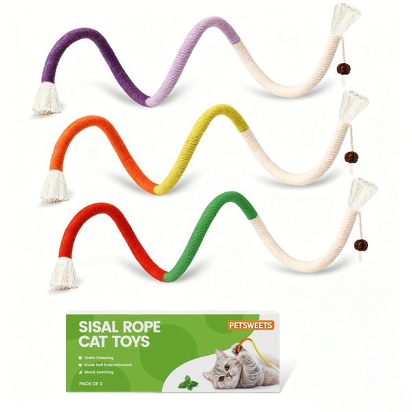 3 Pack 70cm Natural Catnip Chew Rope Interactive Cat Toys for Cats