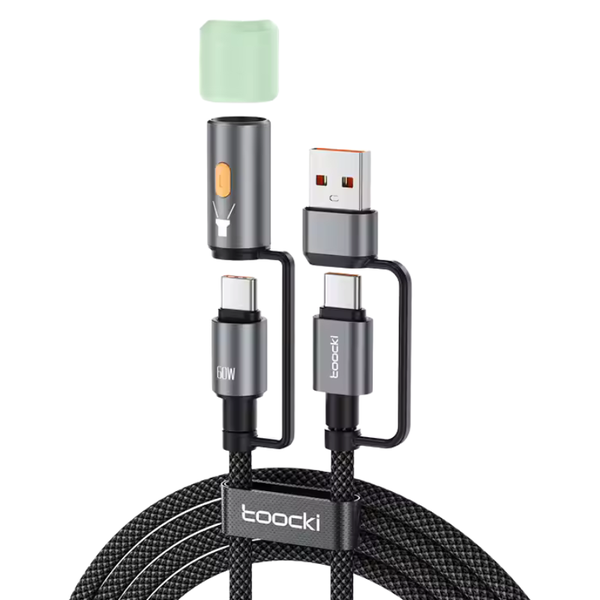 Toocki - 60W - Type C/A Charging Cable with Flashlight - Silver