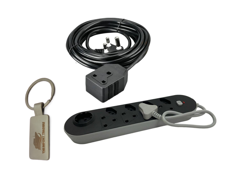 9 Way Multiplug &amp; 10M Black Extension Cord With TIT Keychain