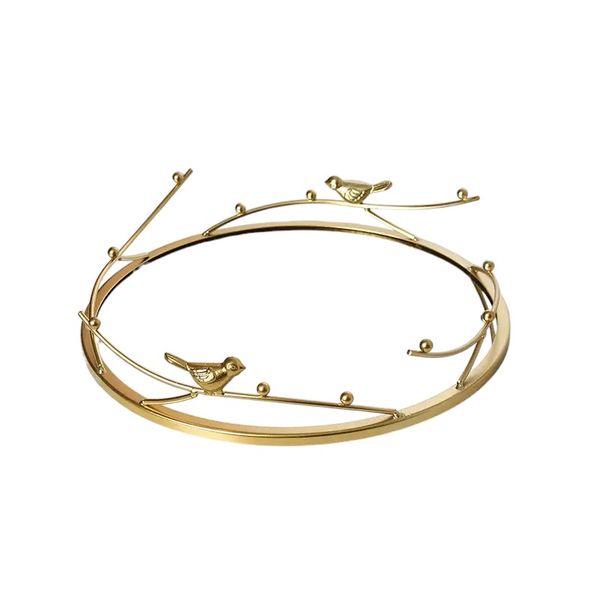 Modern Nordic Mirrored Vanity Tray With Bird Accents - Gold