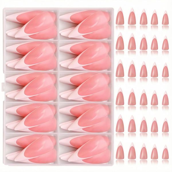 French Gel Nail Tips, 120 Pcs French Tip Press on Nails Medium Almond Nails