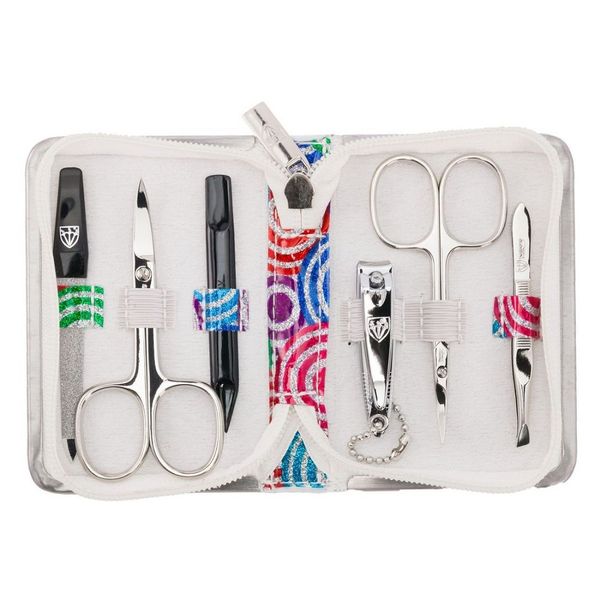 Kellermann Manicure Set: Nail Tool Set in Glittery Colour Circles Case 6 Piece