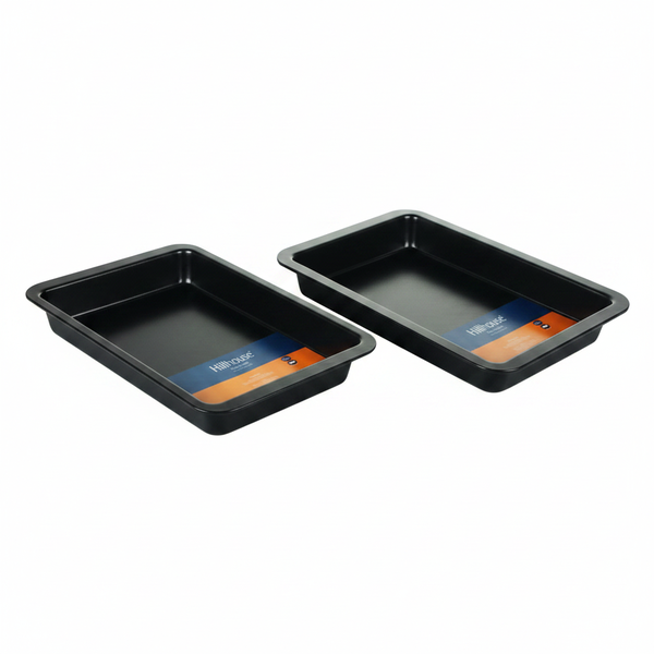 Hillhouse Non-Stick Roaster Tray 33x23x4.5cm for Easy Baking - 2 Pack