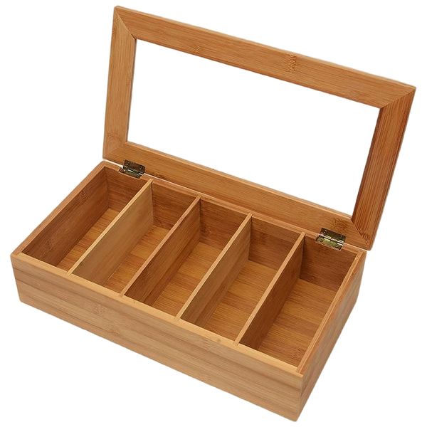 5-Compartment Bamboo Tea Storage Box Tea &amp; Coffee Eco Craft supply storage
