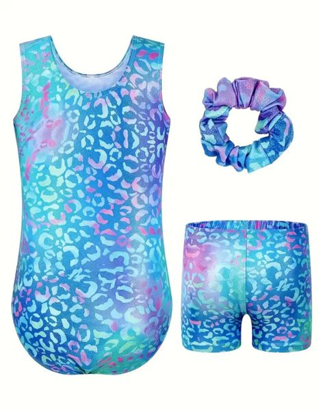 3in1 Purple Glitter Leotard Costume with Matching Pants and Scrunchie